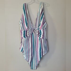Adore Me Plunge Cut Striped Multicolor One-Piece Swimsuit